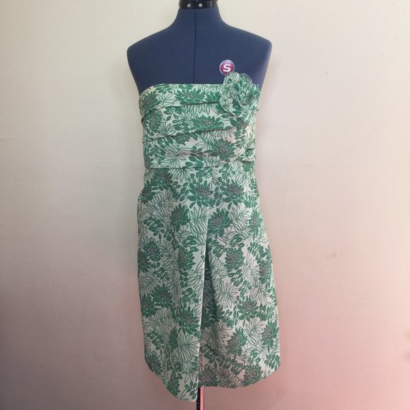 Vera Wang Lavender Label Strapless Green and Cream Floral Dress Size 6 - Picture 1 of 7